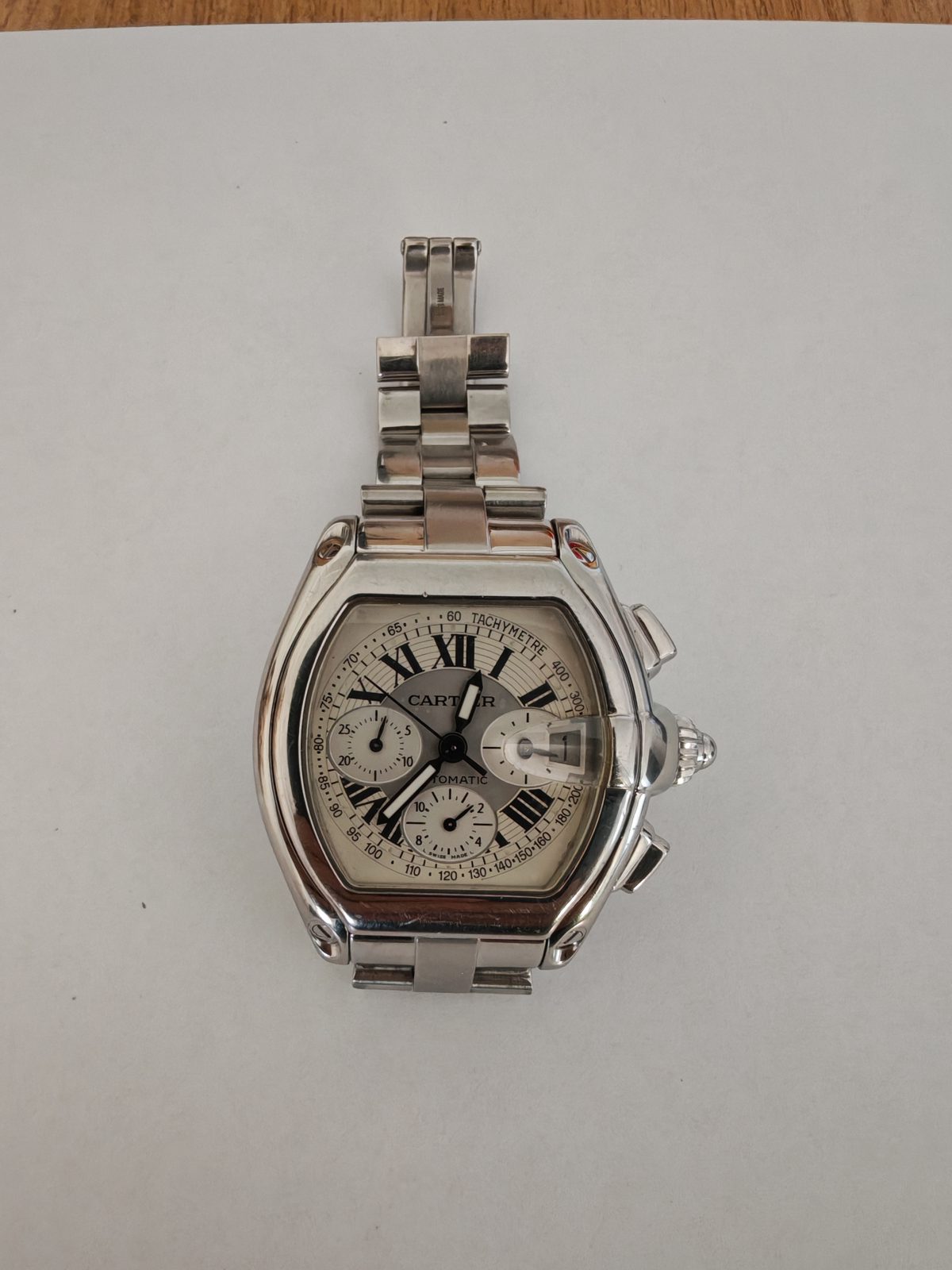 CEAS de mână CARTIER cu brăţară metalică gri, seria: 557114CE, Chronograph automatic,oţel inoxidabil 1