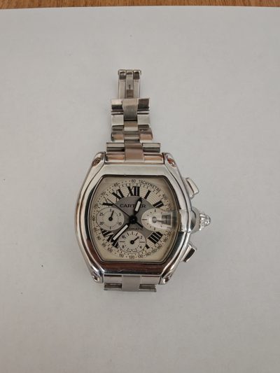CEAS de mână CARTIER cu brăţară metalică gri, seria: 557114CE, Chronograph automatic,oţel inoxidabil