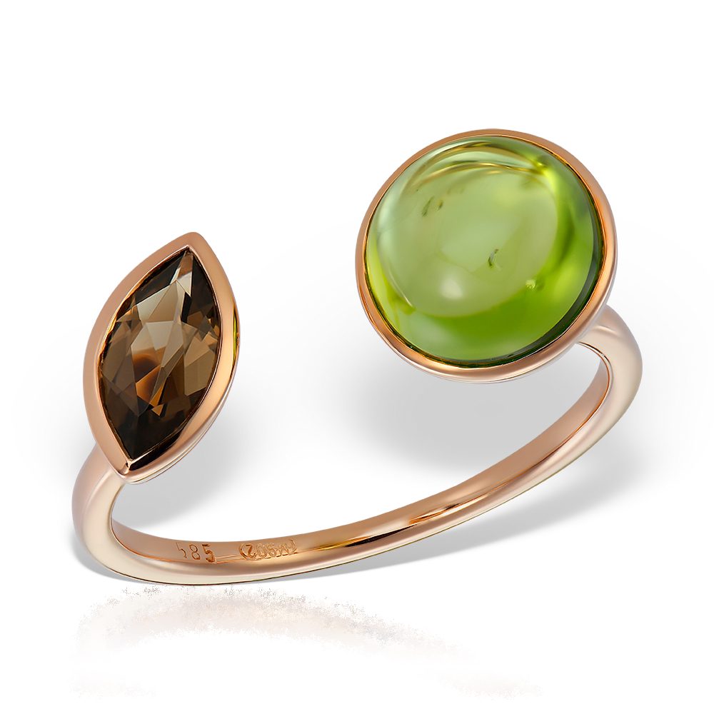 INEL AUR 585 QUARTZ FUMURIU + PERIDOT 1